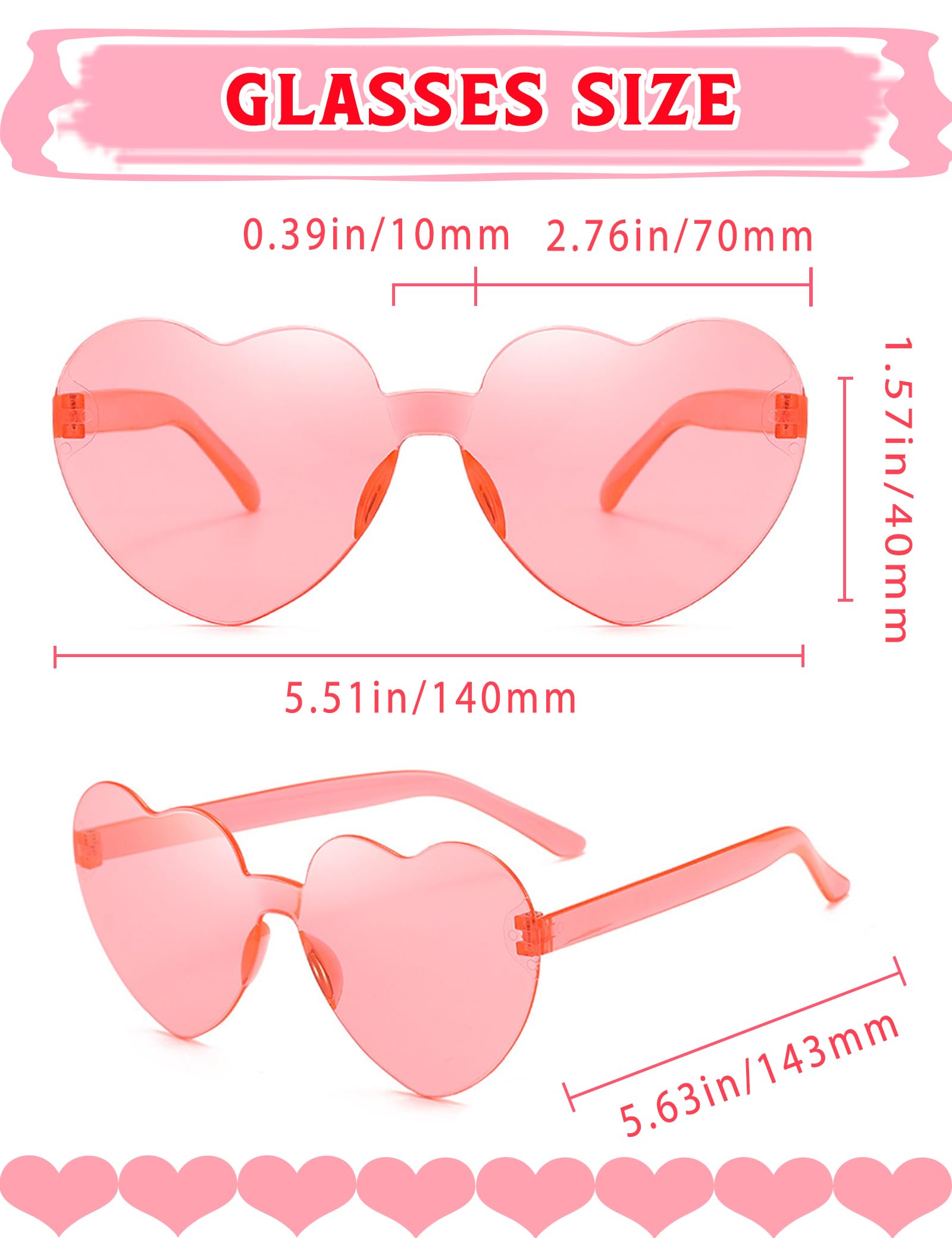 LIULIUBTY Heart Shaped Sunglasses Rimless Colorful Heart Glasses Bachelorette Party Favors (Mixed Colors)