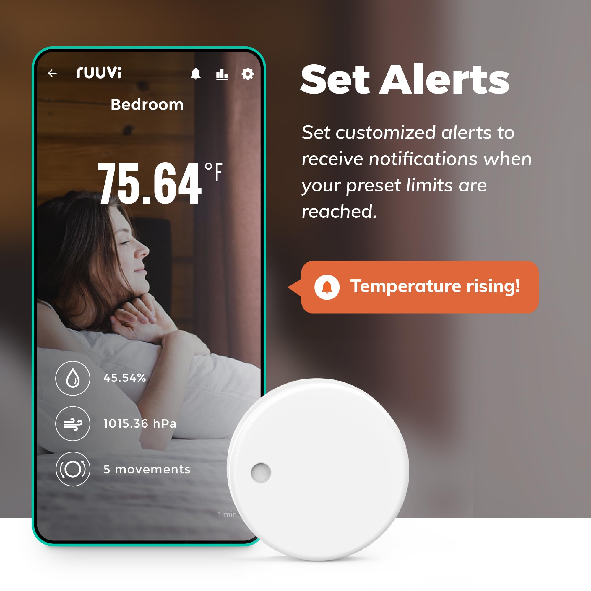 RuuviTag 4in1 Wireless Bluetooth Temperature (°C/°F), Air Humidity, Air Pressure and Motion Sensor. Alerts & history. Free Android/iOS apps. Integrates with Victron and Home Assistant. Made in Europe.