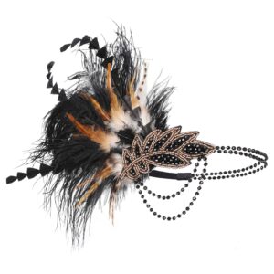 BABEYOND 1920s Headpiece Flapper Headband - Roaring 20's Sequined Showgirl Hair Band Black with Feather (Black)