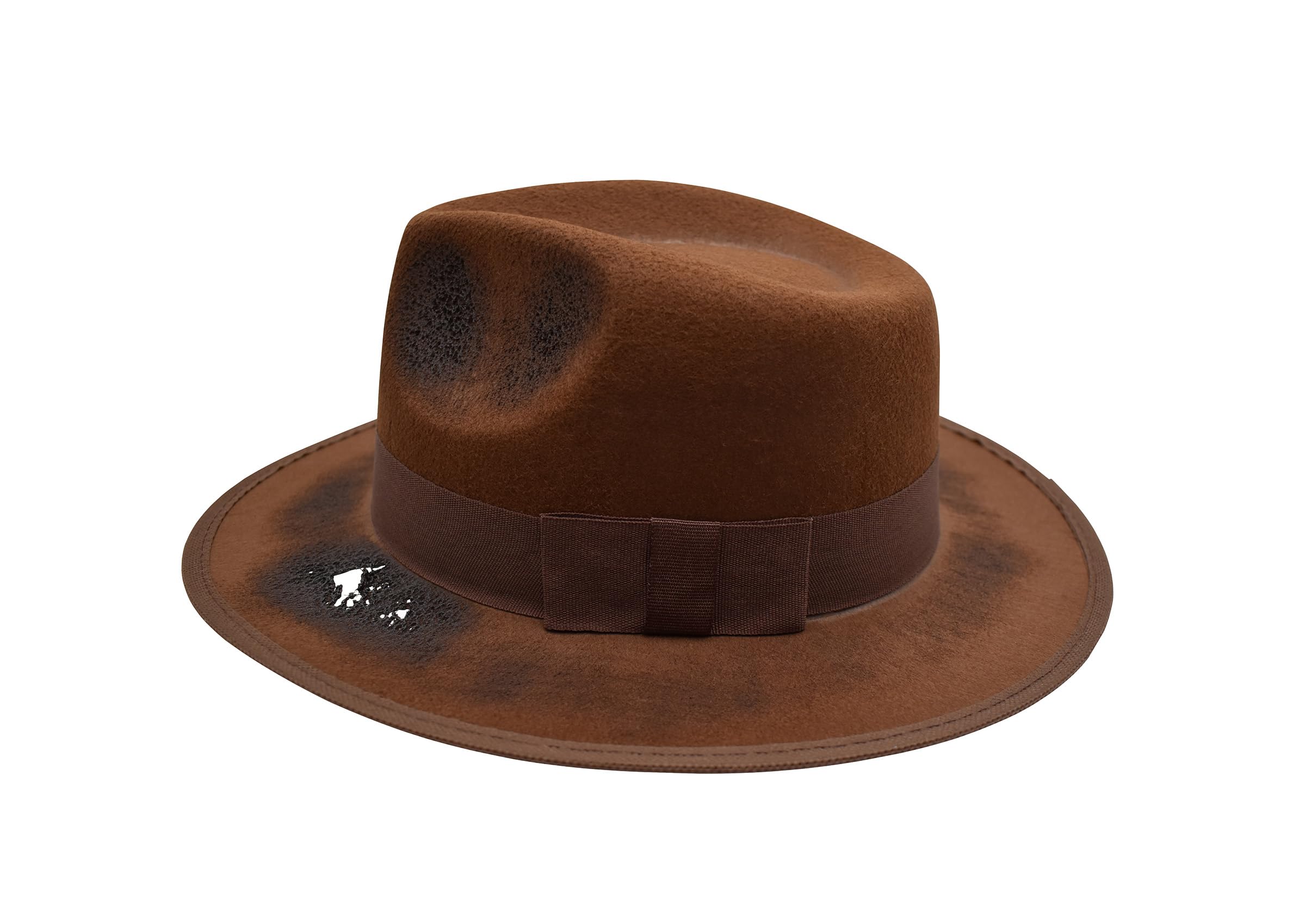 Nicky Bigs Novelties Tattered Burned Brown Fedora Hat - Scary Nightmare Creeper Hats - Cosplay Halloween Costume Accessory, Brown, Large