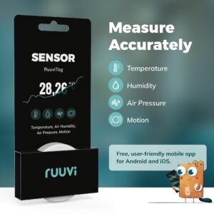 RuuviTag 4in1 Wireless Bluetooth Temperature (°C/°F), Air Humidity, Air Pressure and Motion Sensor. Alerts & history. Free Android/iOS apps. Integrates with Victron and Home Assistant. Made in Europe.