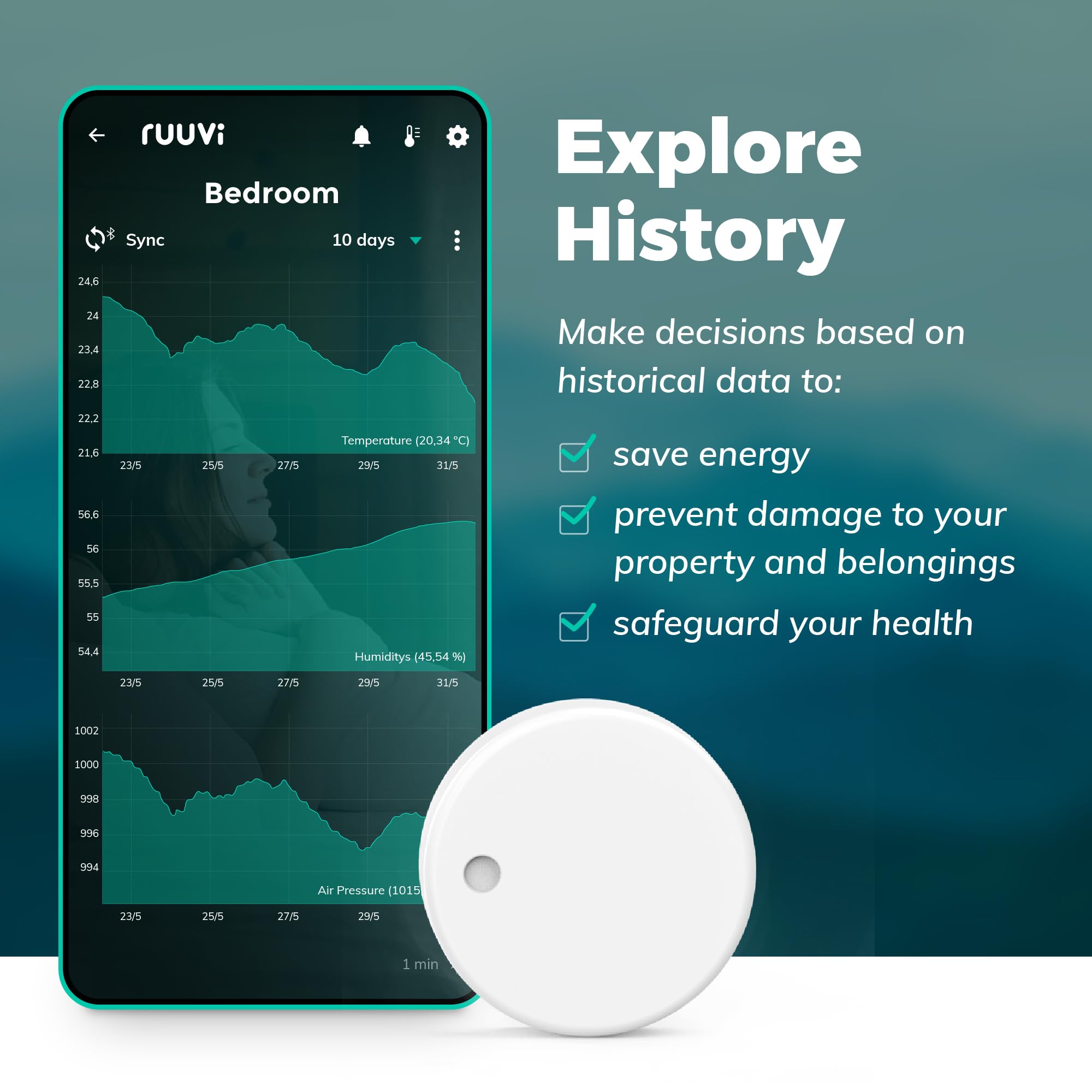 RuuviTag 4in1 Wireless Bluetooth Temperature (°C/°F), Air Humidity, Air Pressure and Motion Sensor. Alerts & history. Free Android/iOS apps. Integrates with Victron and Home Assistant. Made in Europe.