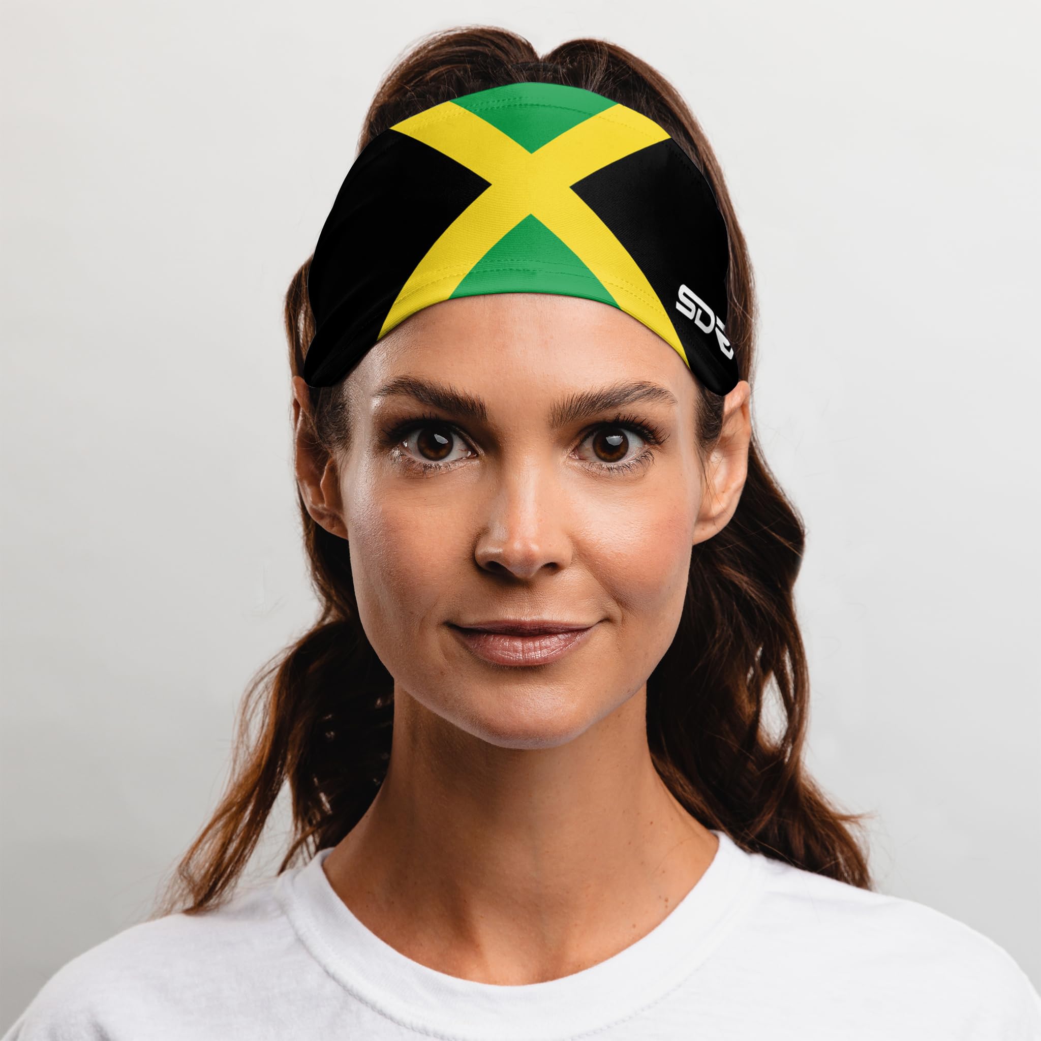 Suddora Country Flag Headbands, Wide Headbands with Jamaica National Flag, Tapered Style Boho Headbands for National Sports Events, Non-Slip Fabric Sweatband for Soccer, Tennis, Workout, Costume