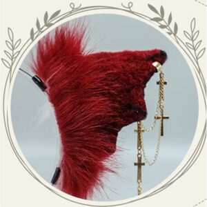 Faylay Bat Ear Women Faux Fur Headband Cosplay Headwear Halloween Accessory (Wine Red)