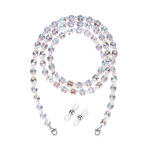 revemcn crystal beaded eyeglass chain face mask holder chain necklace mask lanyard glasses strap for women sunglasses chains (pink & purple)