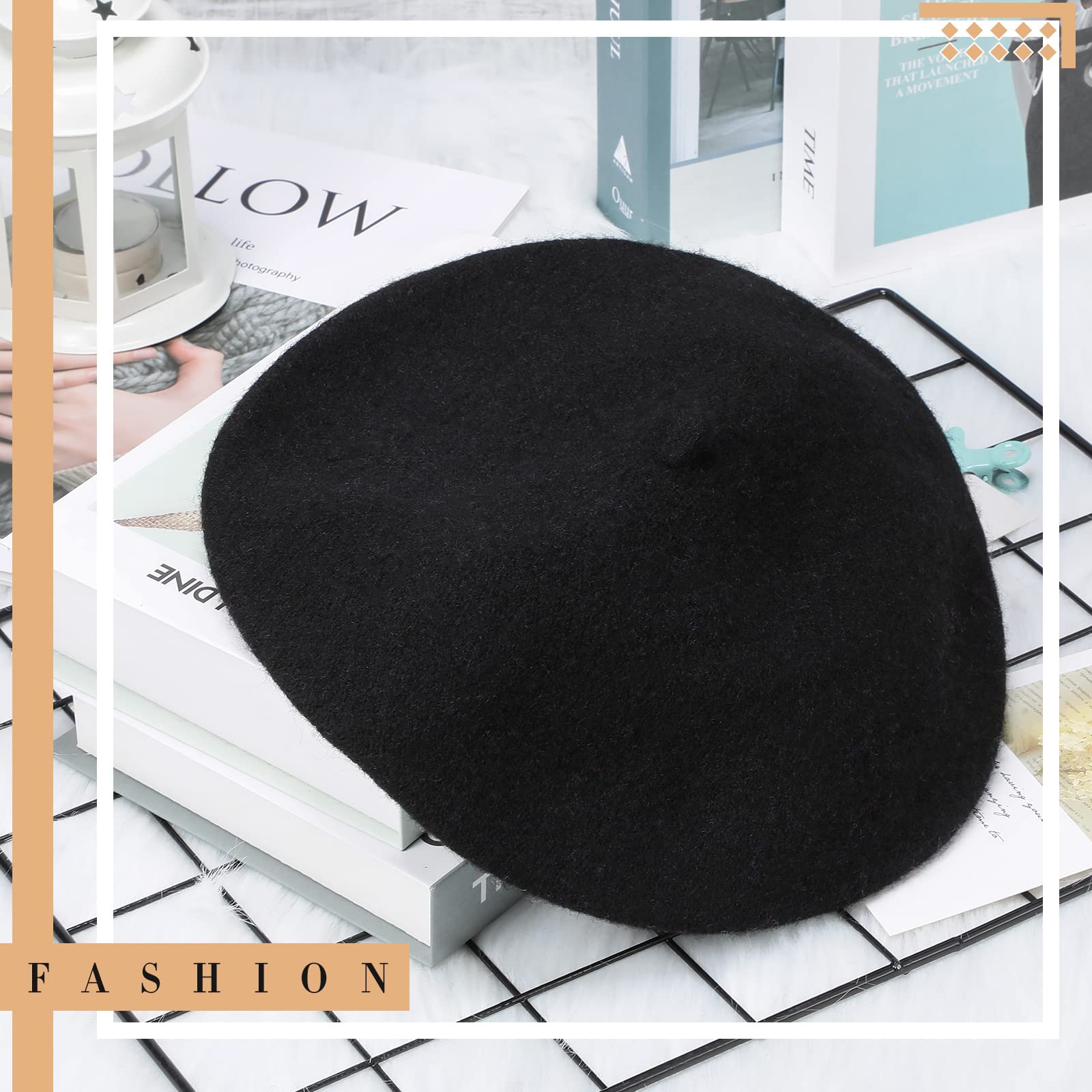 15 Pieces Women Wool Beret Hat Wool French Beret Hat Artist Beret Cap Winter Solid Color Hat for Women(Black)