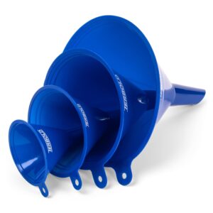 Terbold 4pc Funnel Nesting Set in BPA Free Plastic for Kitchen Cooking, Car Oil, Home, or Lab Use (Blue)