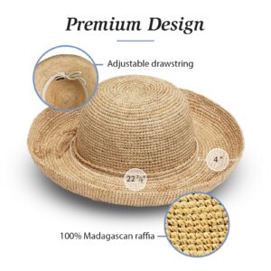 Wallaroo Hat Company – Women’s Catalina Sun Hat – Wide Brim Natural Fiber and Adjustable Sizing for Medium Crown Sizes – Chic Hat for Garden Parties, Beach Getaways and Outdoor Events (Dusty Blue)