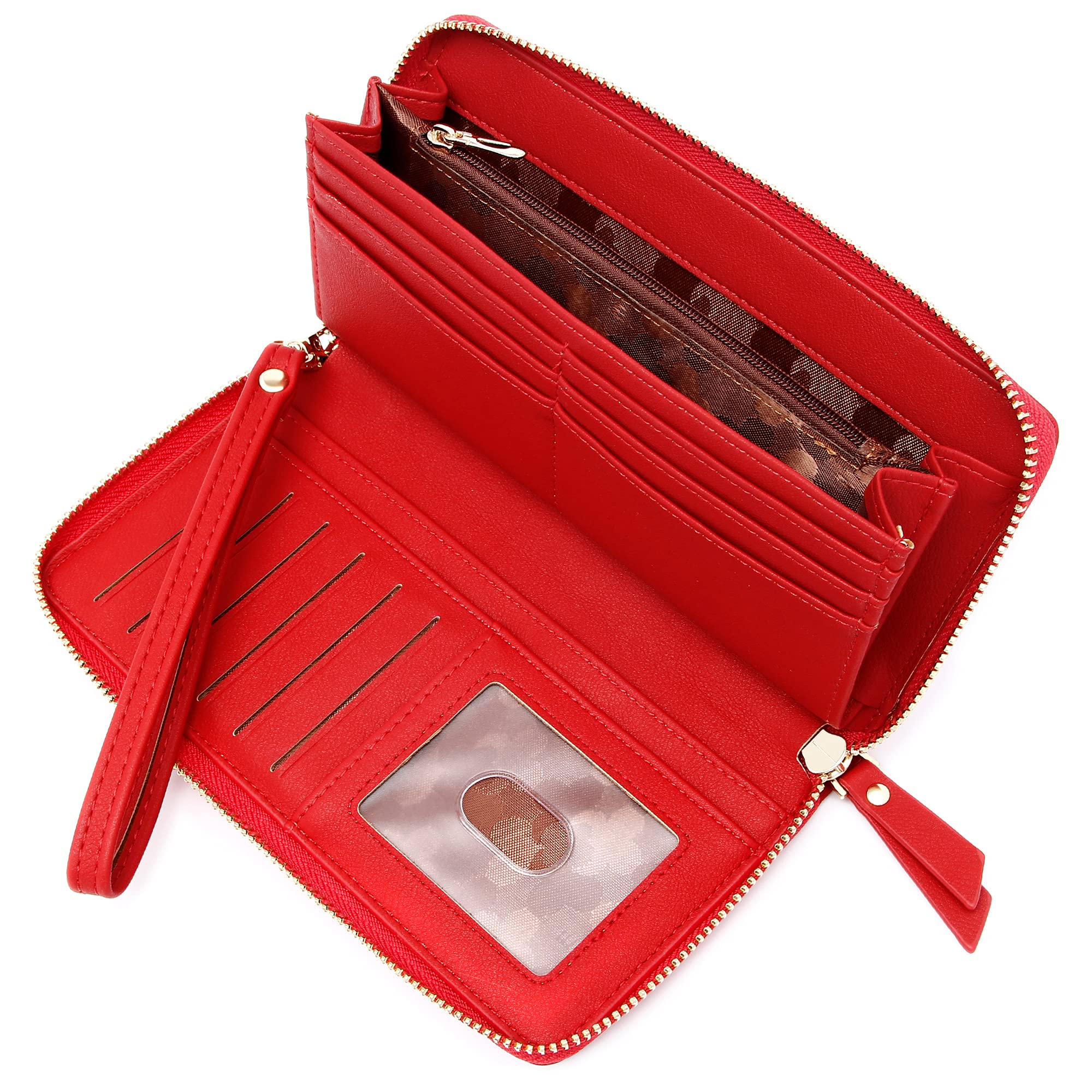 GEEAD Red Wallets for Woman, Large Capacity & Fashion Womens Wallet, Vegan Leather Credit Card Holder Clutch Wristlet Purse