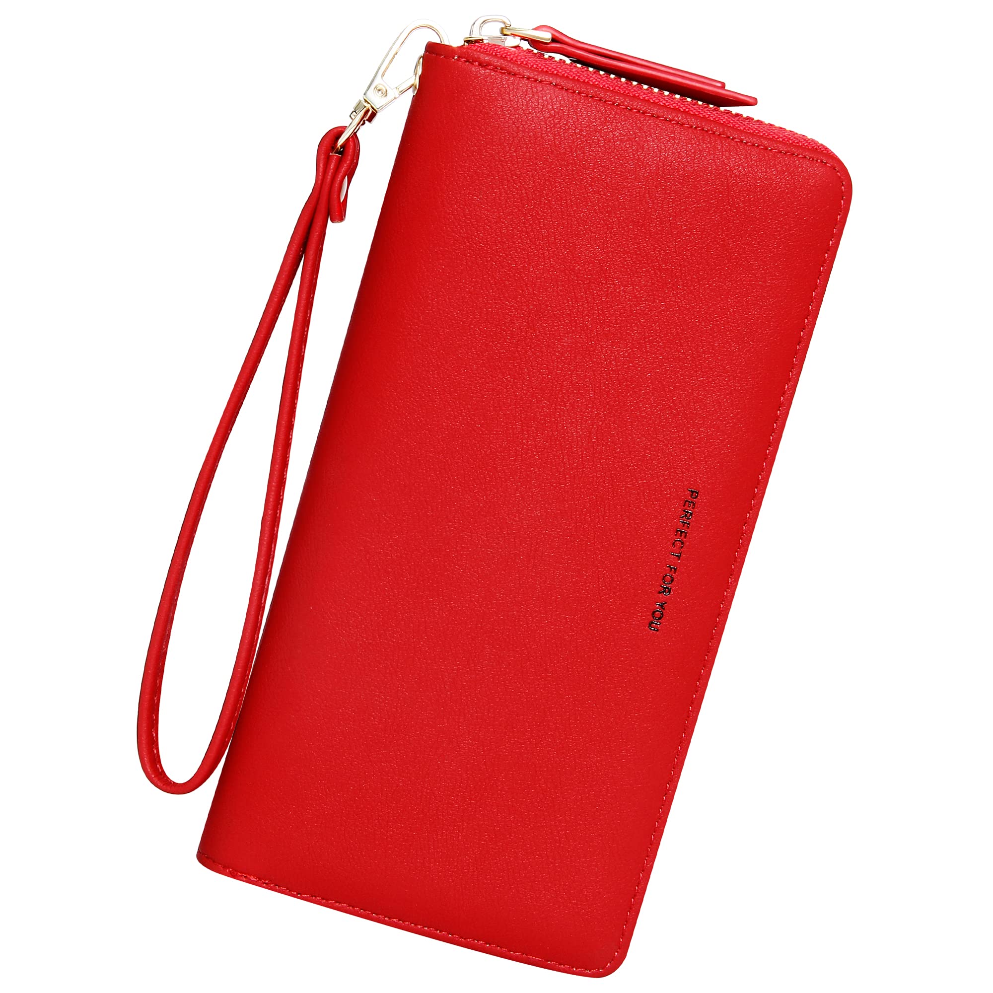 GEEAD Red Wallets for Woman, Large Capacity & Fashion Womens Wallet, Vegan Leather Credit Card Holder Clutch Wristlet Purse