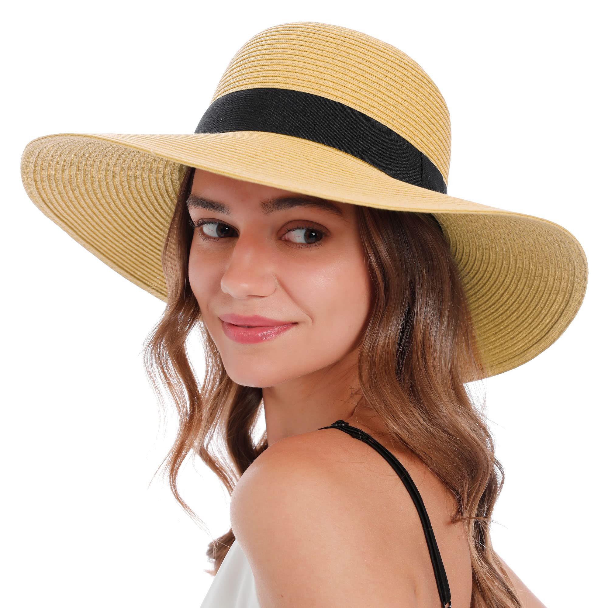 Summer Hats for Women Beach Ponytail Sun Hat Foldable Uv Protection Sun Hat with Ponytail Hole Wide Brim Straw Hat Women,Beige Ponytail Sun Hats for Women