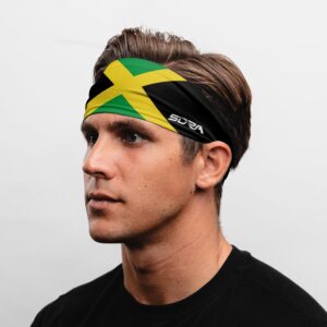 Suddora Country Flag Headbands, Wide Headbands with Jamaica National Flag, Tapered Style Boho Headbands for National Sports Events, Non-Slip Fabric Sweatband for Soccer, Tennis, Workout, Costume