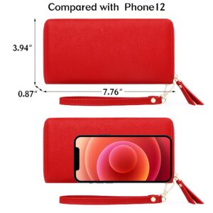 GEEAD Red Wallets for Woman, Large Capacity & Fashion Womens Wallet, Vegan Leather Credit Card Holder Clutch Wristlet Purse