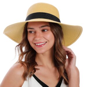 Summer Hats for Women Beach Ponytail Sun Hat Foldable Uv Protection Sun Hat with Ponytail Hole Wide Brim Straw Hat Women,Beige Ponytail Sun Hats for Women