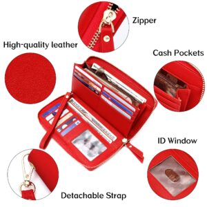 GEEAD Red Wallets for Woman, Large Capacity & Fashion Womens Wallet, Vegan Leather Credit Card Holder Clutch Wristlet Purse