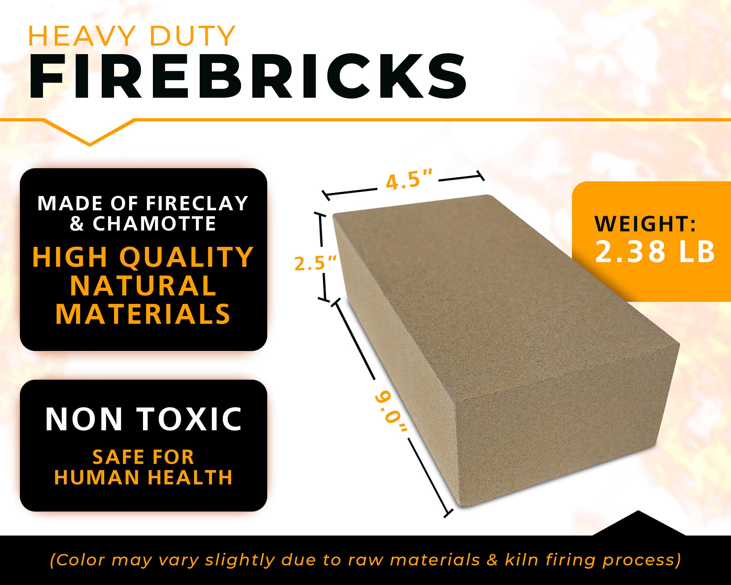 GIRtech Fire Bricks FireBrick High Temperature Insulated Firebricks - 2500F Pack of 2 - Size 9" x 4.5" x 2.5" - Fireclay, Chamotte Firebricks for Ovens, Forges, Kilns, Fireplaces, Wood Stoves