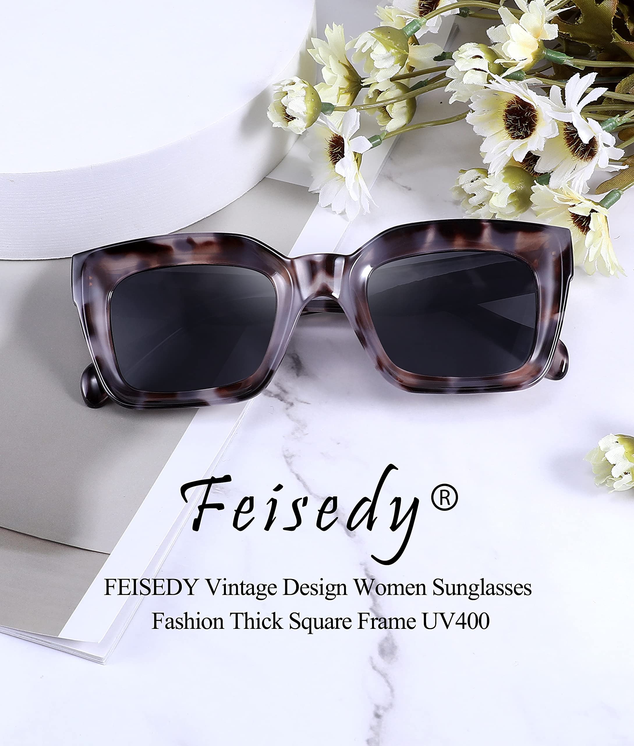 FEISEDY Classic Women Sunglasses Fashion Thick Square Frame UV400 B2471