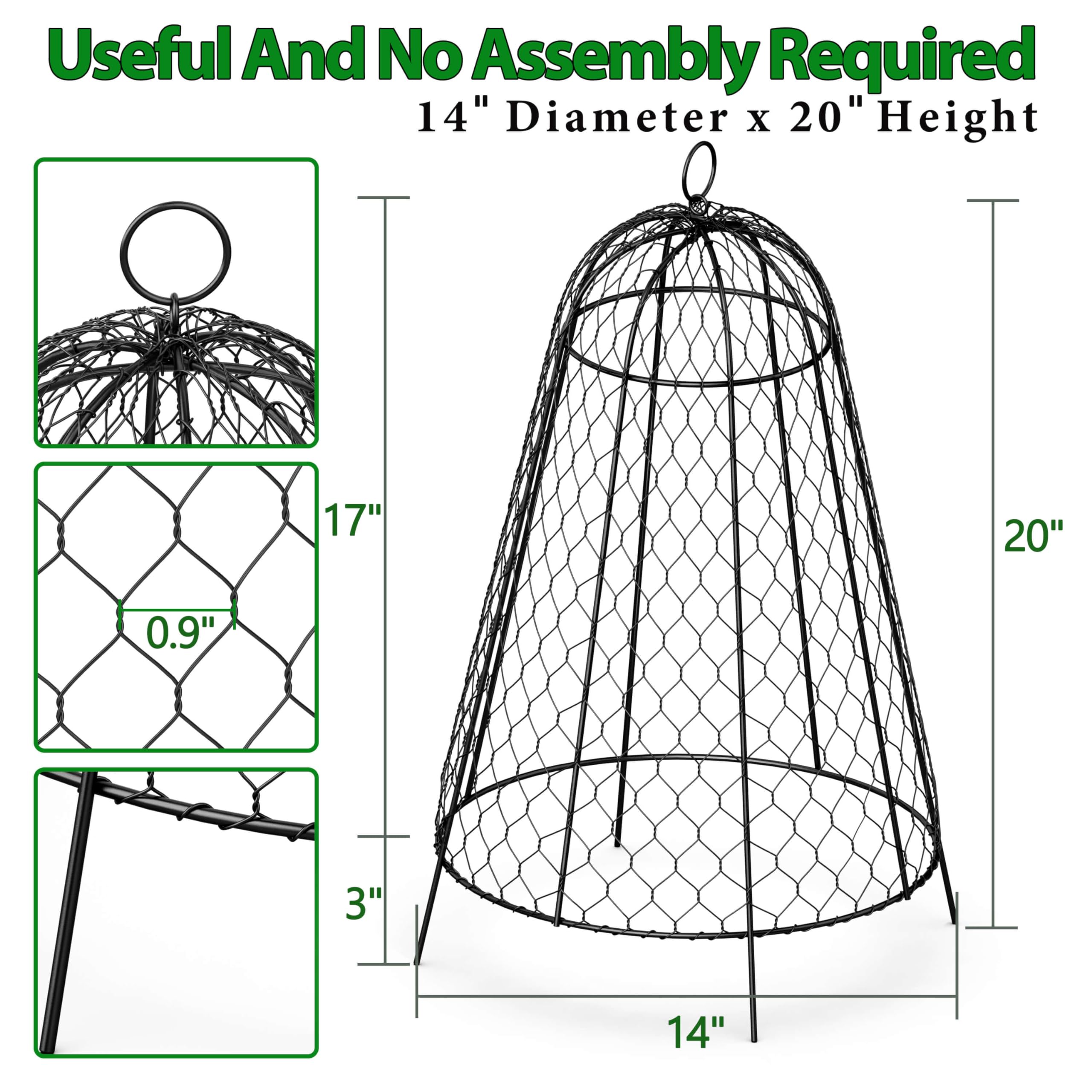 TAOMENNI (6 Packs) 14" D x 20" H Garden Cloches for Plants, Plant Cloche and Cover, Wire Plant Protectors from Animals, Protection for Your Plants and Seedlings, Heavy-Duty – Black