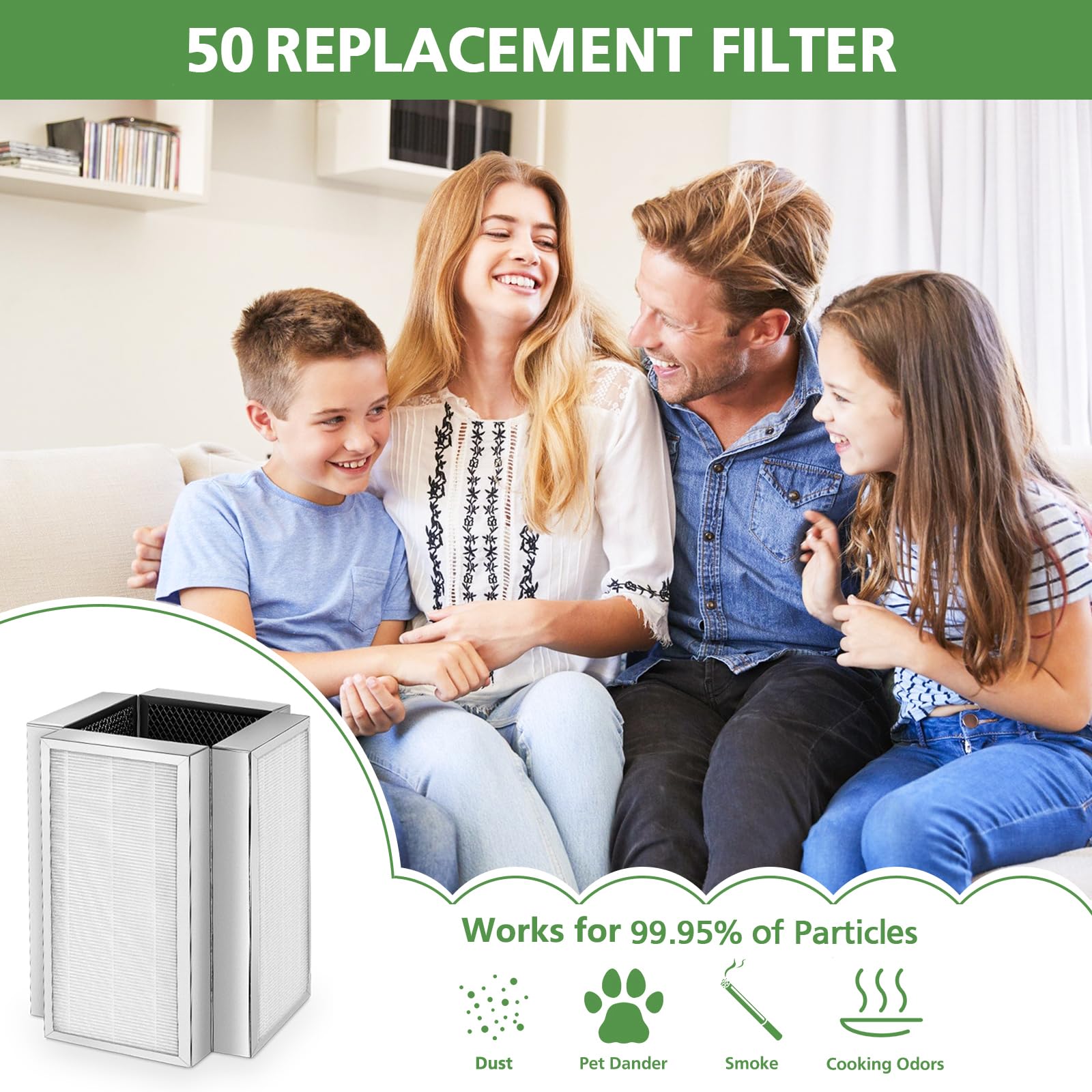 50 Replacement Filter Compatible with 50 Air Pur ifier, 3 in 1 Pre-filter, H13 True HEPA Filter and Activated Carbon, 1 Pack