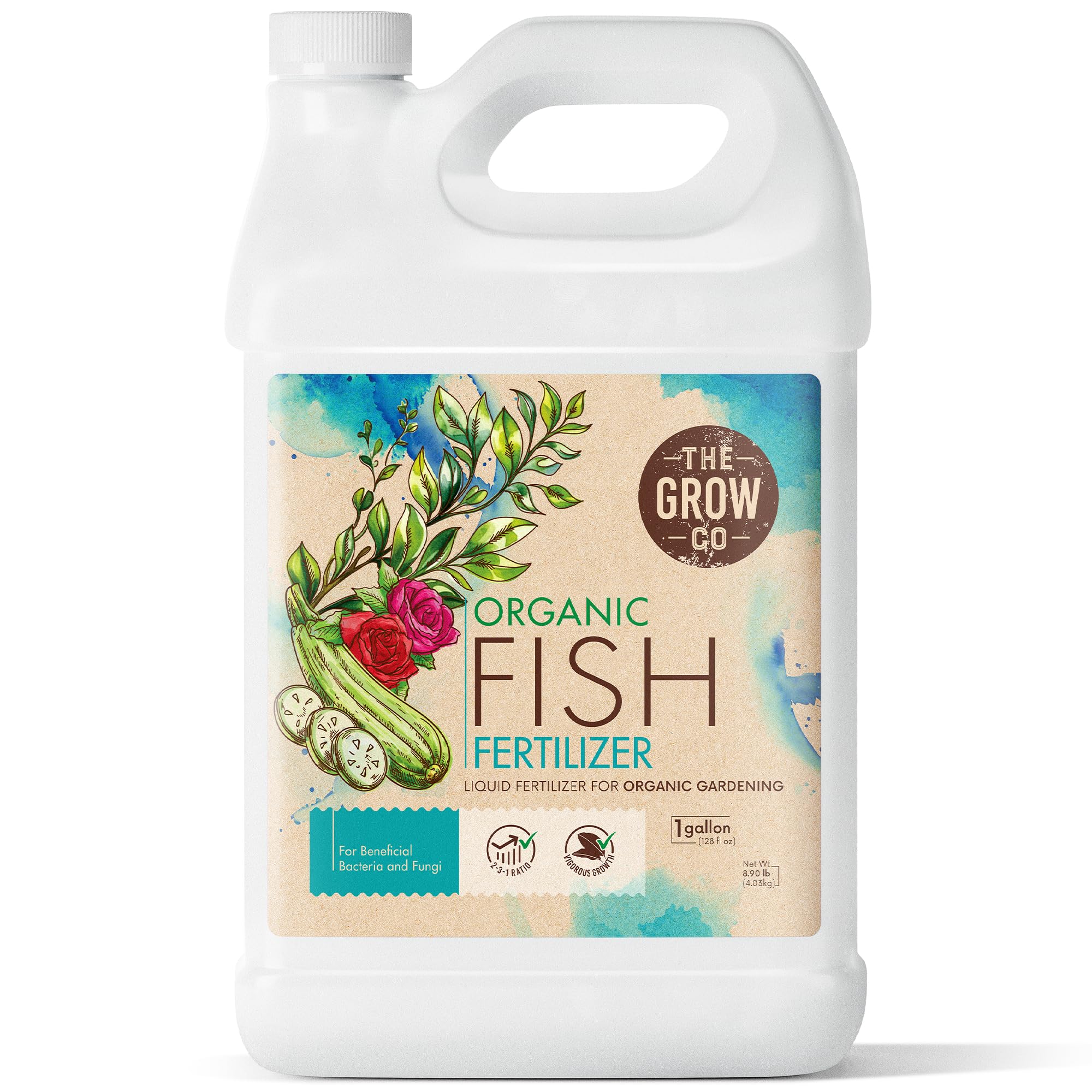 Organic Fish Fertilizer - Liquid Fish Emulsion Food for Plants, Flowers, Fruits & Vegetables - 2-3-1 NPK - Made from Sustainably Sourced Hydrolyzed Fish (1 Gallon)