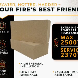 GIRtech Fire Bricks FireBrick High Temperature Insulated Firebricks - 2500F Pack of 2 - Size 9" x 4.5" x 2.5" - Fireclay, Chamotte Firebricks for Ovens, Forges, Kilns, Fireplaces, Wood Stoves