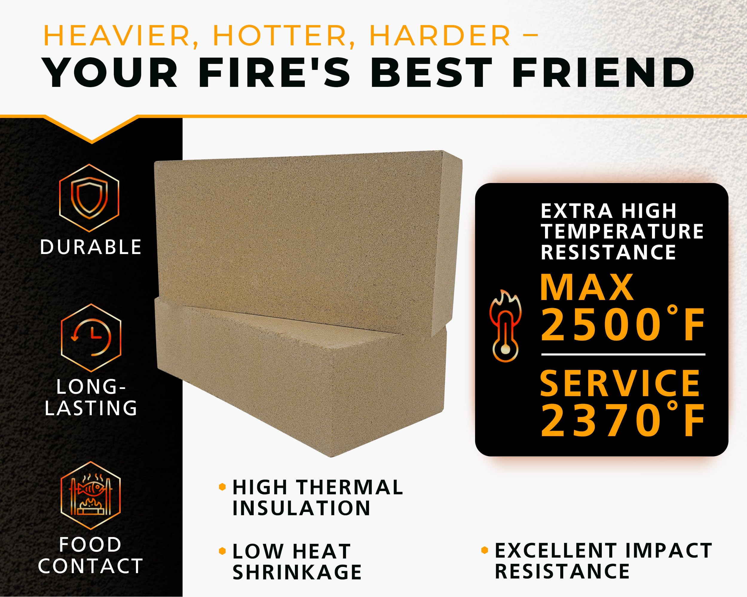 GIRtech Fire Bricks FireBrick High Temperature Insulated Firebricks - 2500F Pack of 2 - Size 9" x 4.5" x 2.5" - Fireclay, Chamotte Firebricks for Ovens, Forges, Kilns, Fireplaces, Wood Stoves