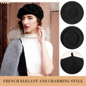 15 Pieces Women Wool Beret Hat Wool French Beret Hat Artist Beret Cap Winter Solid Color Hat for Women(Black)