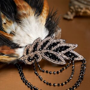 BABEYOND 1920s Headpiece Flapper Headband - Roaring 20's Sequined Showgirl Hair Band Black with Feather (Black)