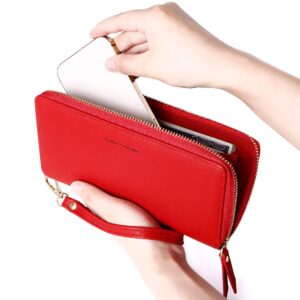 GEEAD Red Wallets for Woman, Large Capacity & Fashion Womens Wallet, Vegan Leather Credit Card Holder Clutch Wristlet Purse