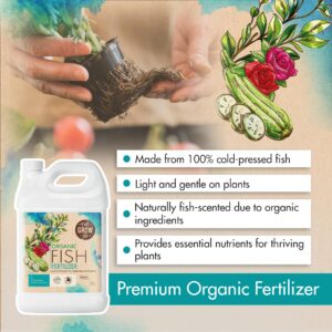 Organic Fish Fertilizer - Liquid Fish Emulsion Food for Plants, Flowers, Fruits & Vegetables - 2-3-1 NPK - Made from Sustainably Sourced Hydrolyzed Fish (1 Gallon)