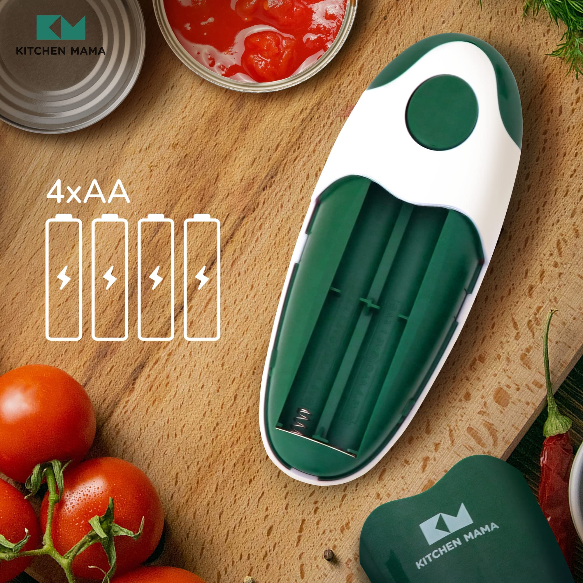 Kitchen Mama Auto 2.0 Electric Can Opener: Refined Blade Opens Almost Any Cans - Automatic, Hands Free, Smooth Edge, Food-Safe, Battery Operated, YES YOU CAN (Alpine Green)