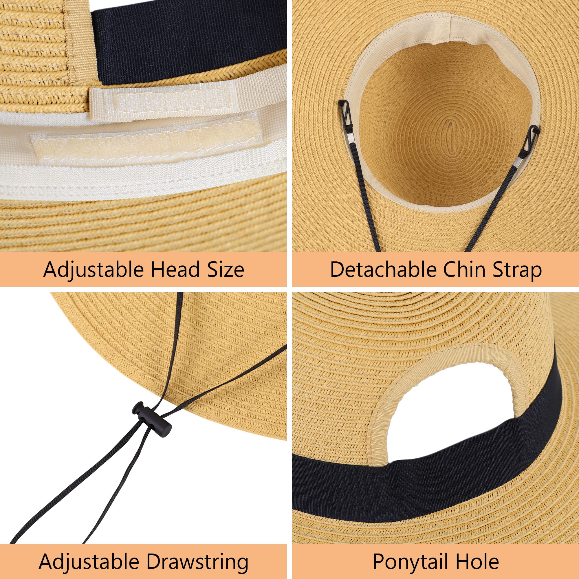 Summer Hats for Women Beach Ponytail Sun Hat Foldable Uv Protection Sun Hat with Ponytail Hole Wide Brim Straw Hat Women,Beige Ponytail Sun Hats for Women