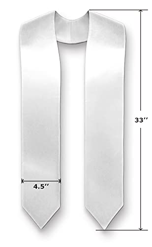 Pack of 6 Plain Blank Satin Graduation Stoles 66''x4.5'' - Finest Regalia Satin Stoles, Fully Lined to Drape Perfectly, White, GS6, Medium