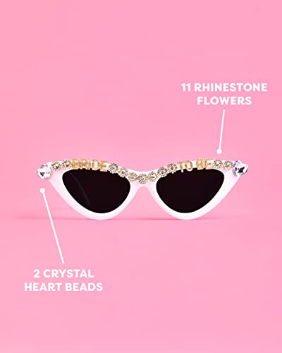 xo, Fetti Bachelorette Party Bride To Be Sunglasses | White Cat Eye Bedazzled Bach Decoration, Bridesmaid Sunnies Favor, Bride to Be Gift + Bridal Shower Supplies