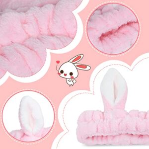 Ygreato 4 Pack Elastic Makeup Headbands for Women, Girls' Soft Flannel Bunny Ears Headbands Head Wraps, SPA Headband for Washing Face