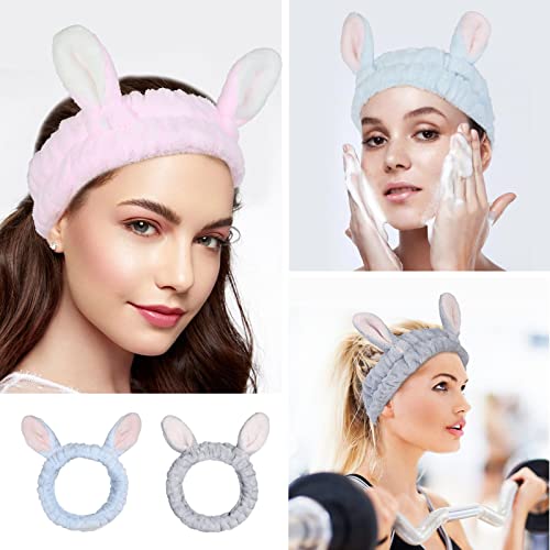 Ygreato 4 Pack Elastic Makeup Headbands for Women, Girls' Soft Flannel Bunny Ears Headbands Head Wraps, SPA Headband for Washing Face