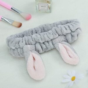 Ygreato 4 Pack Elastic Makeup Headbands for Women, Girls' Soft Flannel Bunny Ears Headbands Head Wraps, SPA Headband for Washing Face