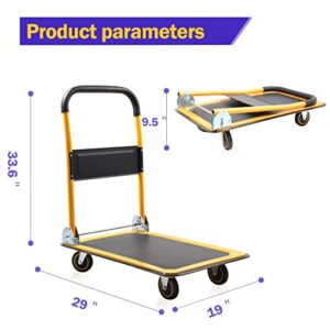 330lb Push Cart Dolly, Foldable Platform Truck with Mute Wheel, Dolly Cart for Warehouse, Loading, Moving and Office