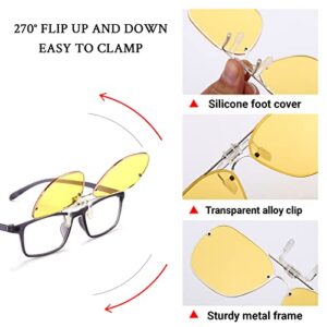 TERAISE Clip-on Night Vision Glasses Flip up to Wear Over Prescription Glasses women and men HD Polarized Anti Glare，night driving glasses Suitable for Outdoor/Driving UV400(Yellow)