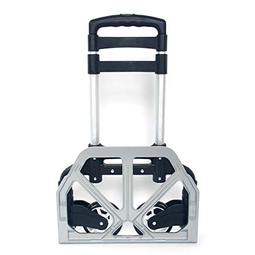 Portable Folding Hand Truck Aluminium Luggage Trolley Cart and Dolly 165 lbs Capacity with Bungee Cord, Telescoping Handle, PVC Wheels with Double Bearings for Travel Office Auto Moving (Black)