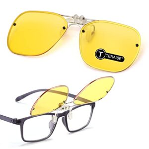 teraise clip-on night vision glasses flip up to wear over prescription glasses women and men hd polarized anti glare，night driving glasses suitable for outdoor/driving uv400(yellow)