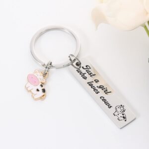 HUTIMY Cowgirl Gifts Keychain For Women Cow Girl Accessories Just a Girl Who Loves Cows Key Chain Cow Girls Stuff Keyring Cowgirl Jewelry