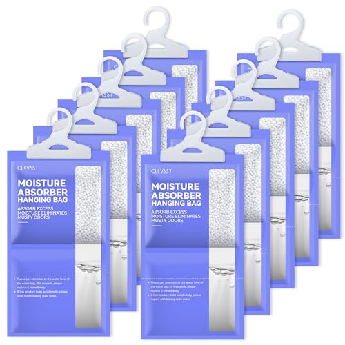 CLEVAST Moisture Absorbers Packets 10 Pack, Dehumidifier Bags for Closet, Unscented Hanging Humidity Absorber in Wardrobes, Bedrooms, Bathrooms(230g/pack)