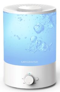 megawise healthy top-refill cool mist humidifiers for bedroom, 24db ultrasonic air vaporizer with water filter for baby [pp material], colorful night light,1 gal essential oil diffuser, auto shut off