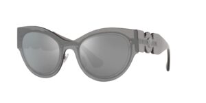 versace woman sunglasses transparent grey mirror silver frame, light grey mirror silver lenses, 53mm