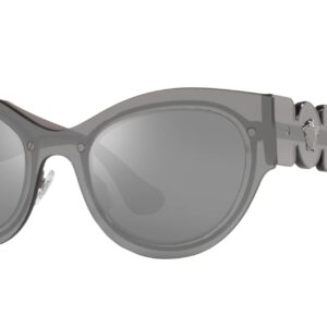 Versace Woman Sunglasses Transparent Grey Mirror Silver Frame, Light Grey Mirror Silver Lenses, 53MM