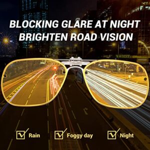 TERAISE Clip-on Night Vision Glasses Flip up to Wear Over Prescription Glasses women and men HD Polarized Anti Glare，night driving glasses Suitable for Outdoor/Driving UV400(Yellow)