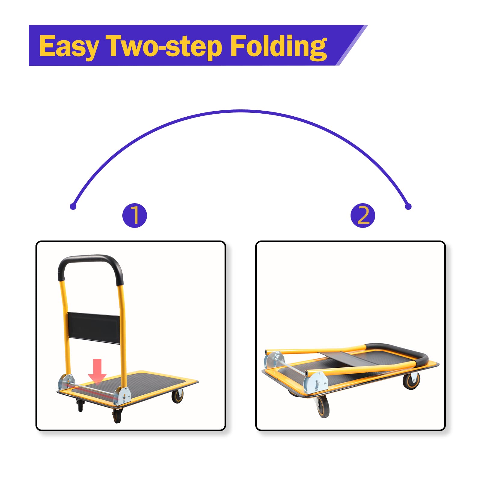 330lb Push Cart Dolly, Foldable Platform Truck with Mute Wheel, Dolly Cart for Warehouse, Loading, Moving and Office