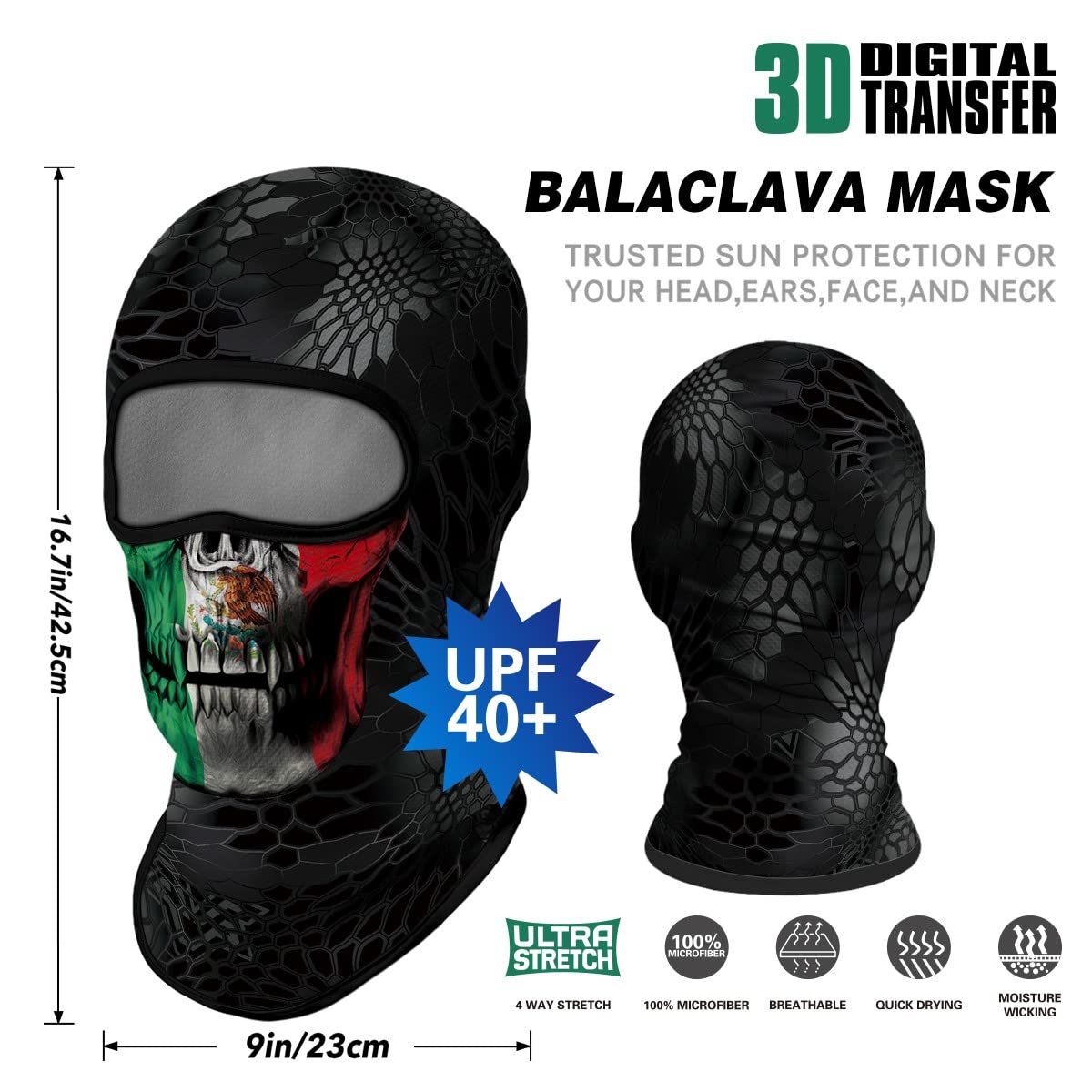 Red Plume 3D Balaclava Ski Mask Motorcycle Full Face Mask Outdoor Tactical Hood Headwear Mask Ghosts Skull Mask Men Women for Halloween (Skull 2)