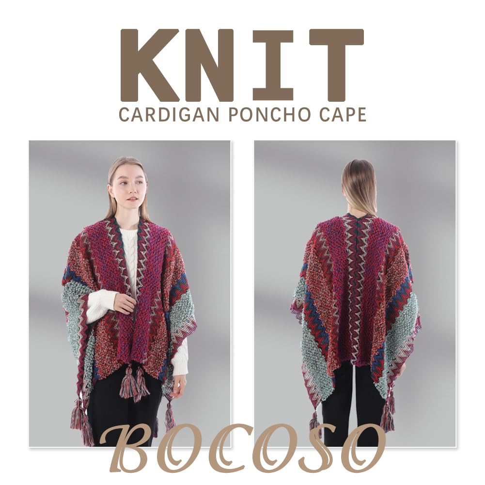 BOCOSO Knit Shawl Wraps Poncho Cape for Women, Ladies Knitted Cardigan Kimono with Fringe for Fall Winter